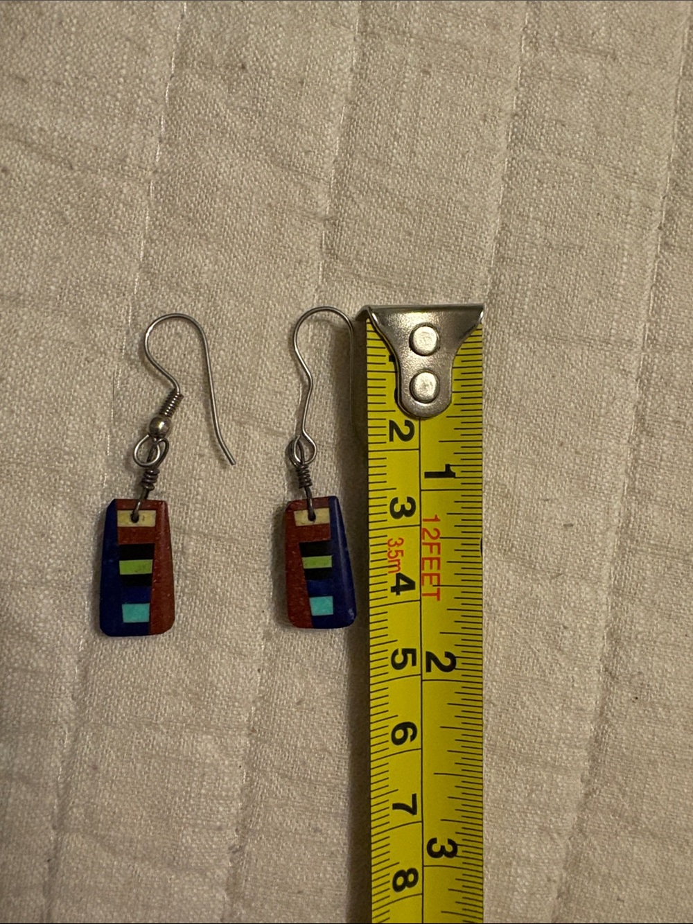 Blue Multi-Color Inlay Dangle Earrings - Picture 4 of 7